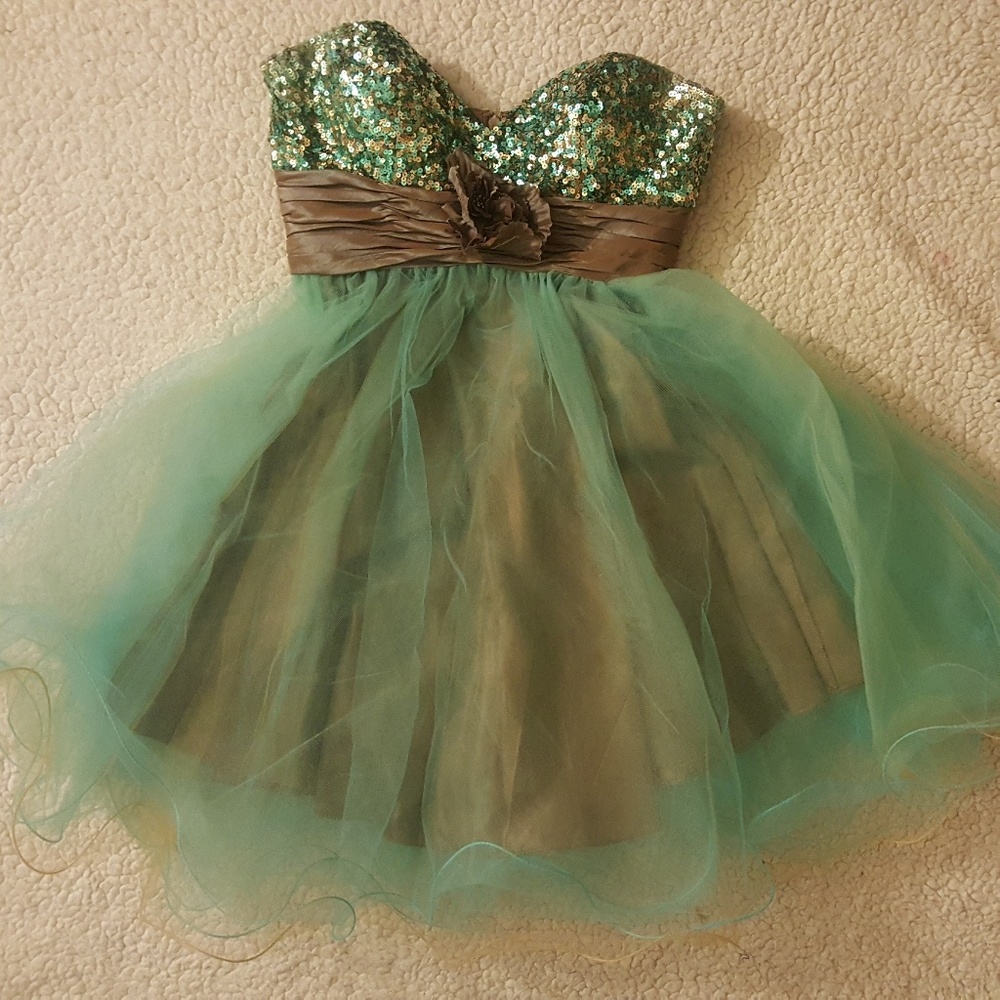 Sexy Green Brown Strapless Prom Dance Dress